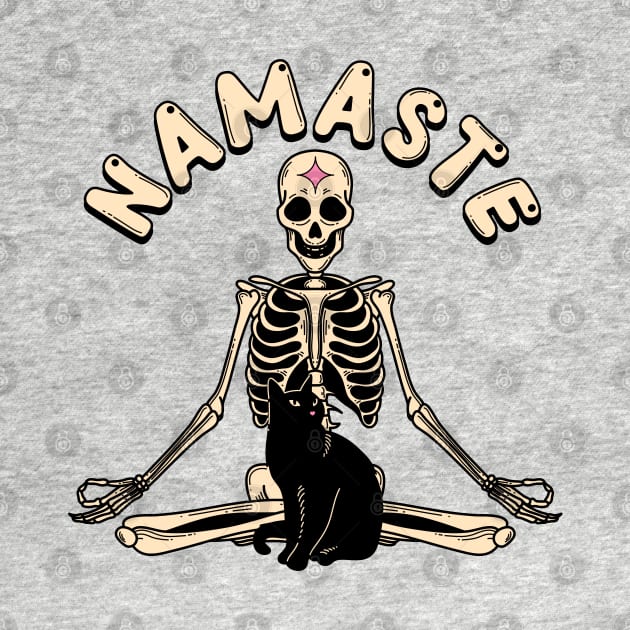 Yoga Namaste Black Cat in yellow by The Charcoal Cat Co.